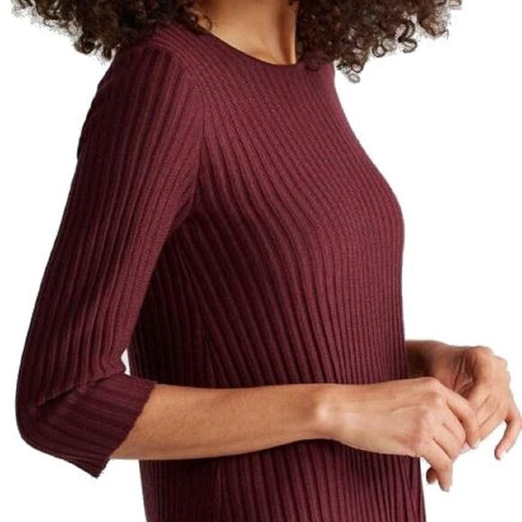 New! EILEEN FISHER S Claret Fine Merino Ribbed Sweater 100% Merino Wool 3/4 Slv - Picture 1 of 9